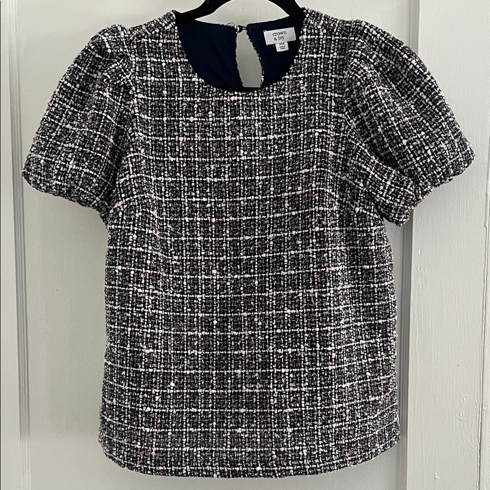 Crown & Ivy Black with Multi-Color Tweed Blouse
